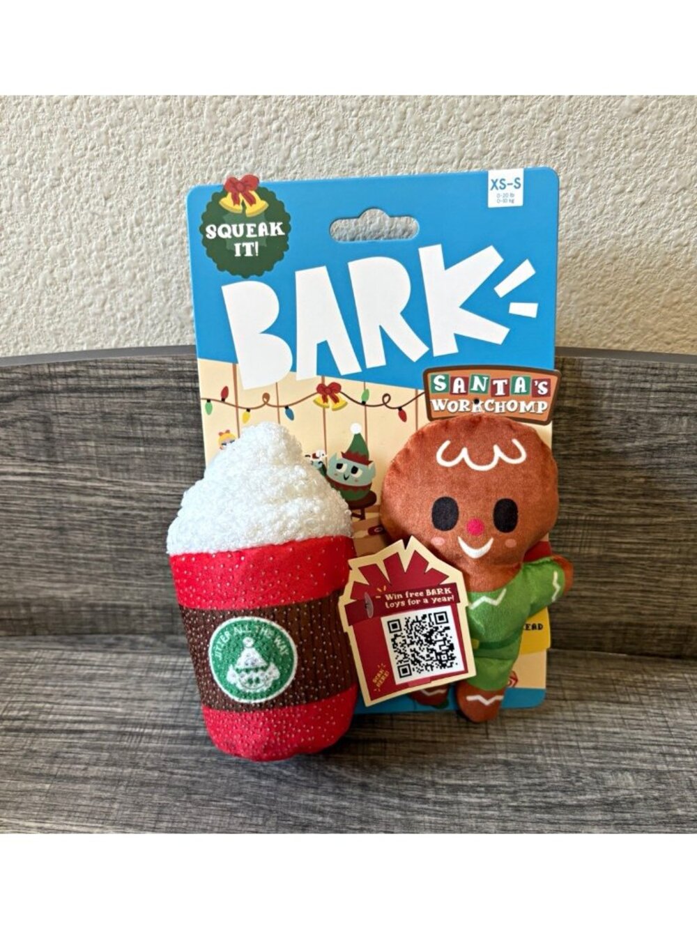BARK Santa's Workchomp Jolly Jitterbread Man & Coffee Latte Plush Dog Toy  XS-S
